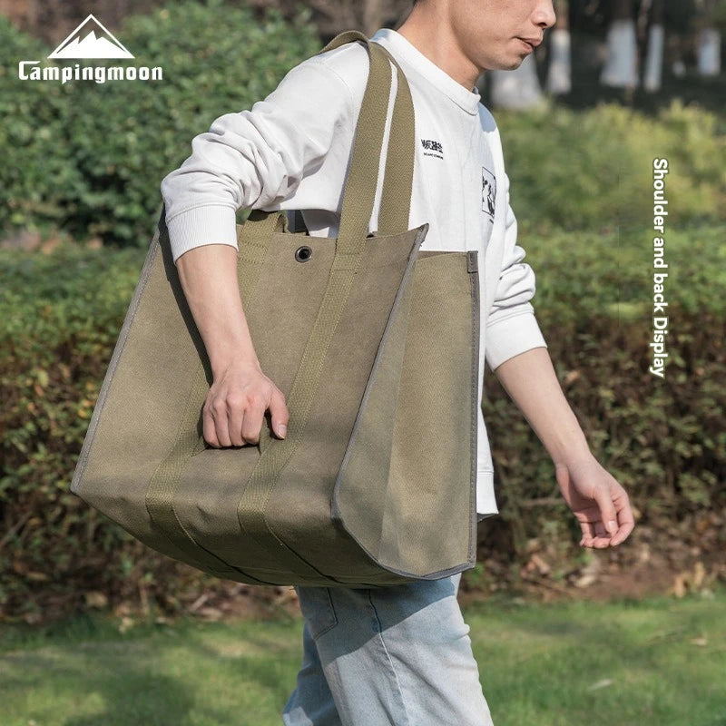 CAMPINGMOON Firewood Storage Bag, Camping Equipment Storage Bag with Double Handles, Shoulder Back, Outdoor Thick Canvas Bag