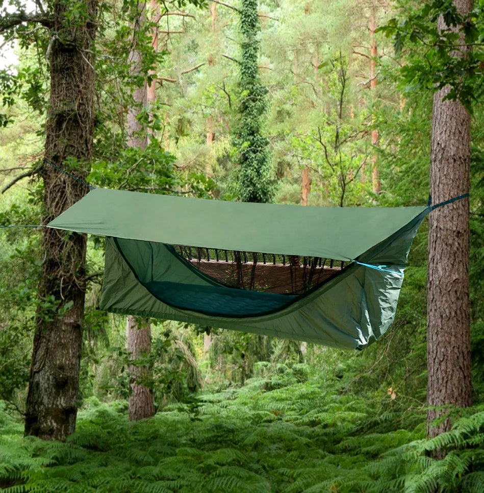 New Design Garden Swing Hammock with Inflatable mattress Mosquito net and Sun shelter Waterproof tarp for Outdoor camping