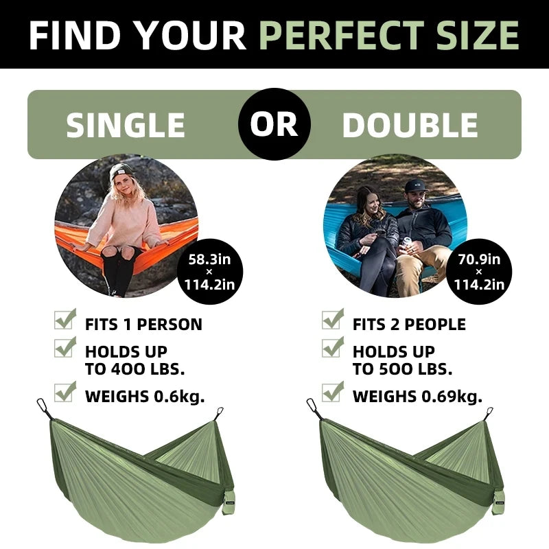 PACOONE Outdoor Camping Hammock Single or Double Hammock Camping Accessories Indoor Garden Yard Hammock Swing Travel