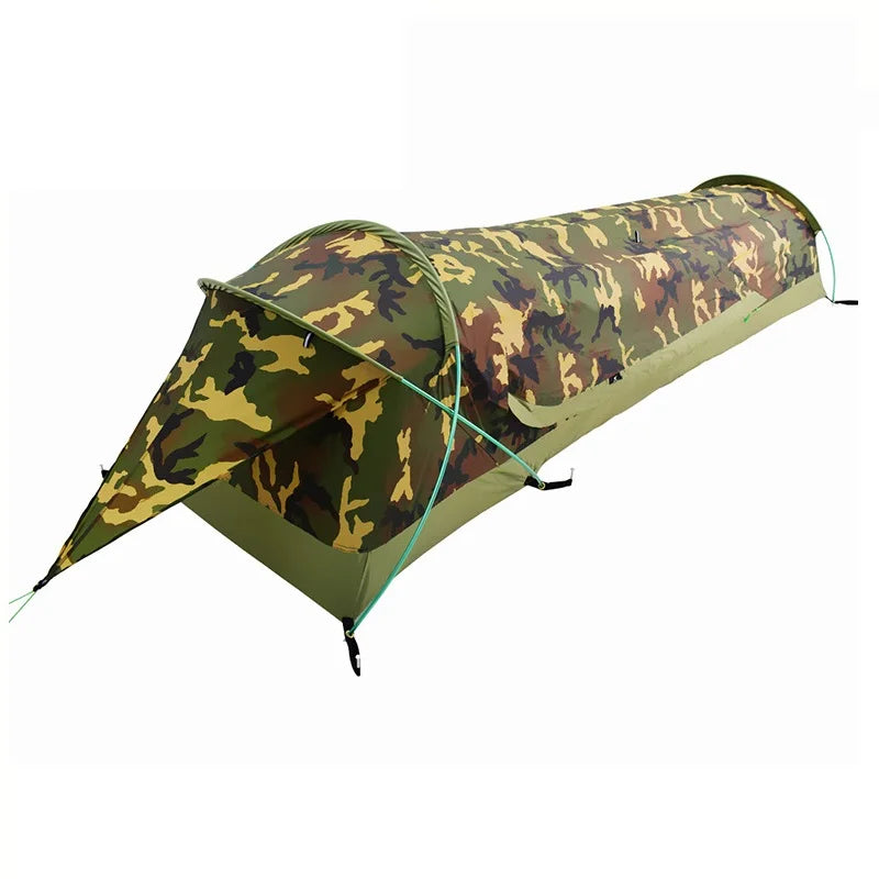 Camping Single Layer One Person Tunnel Tent Ultralight Windproof Camouflage Tent